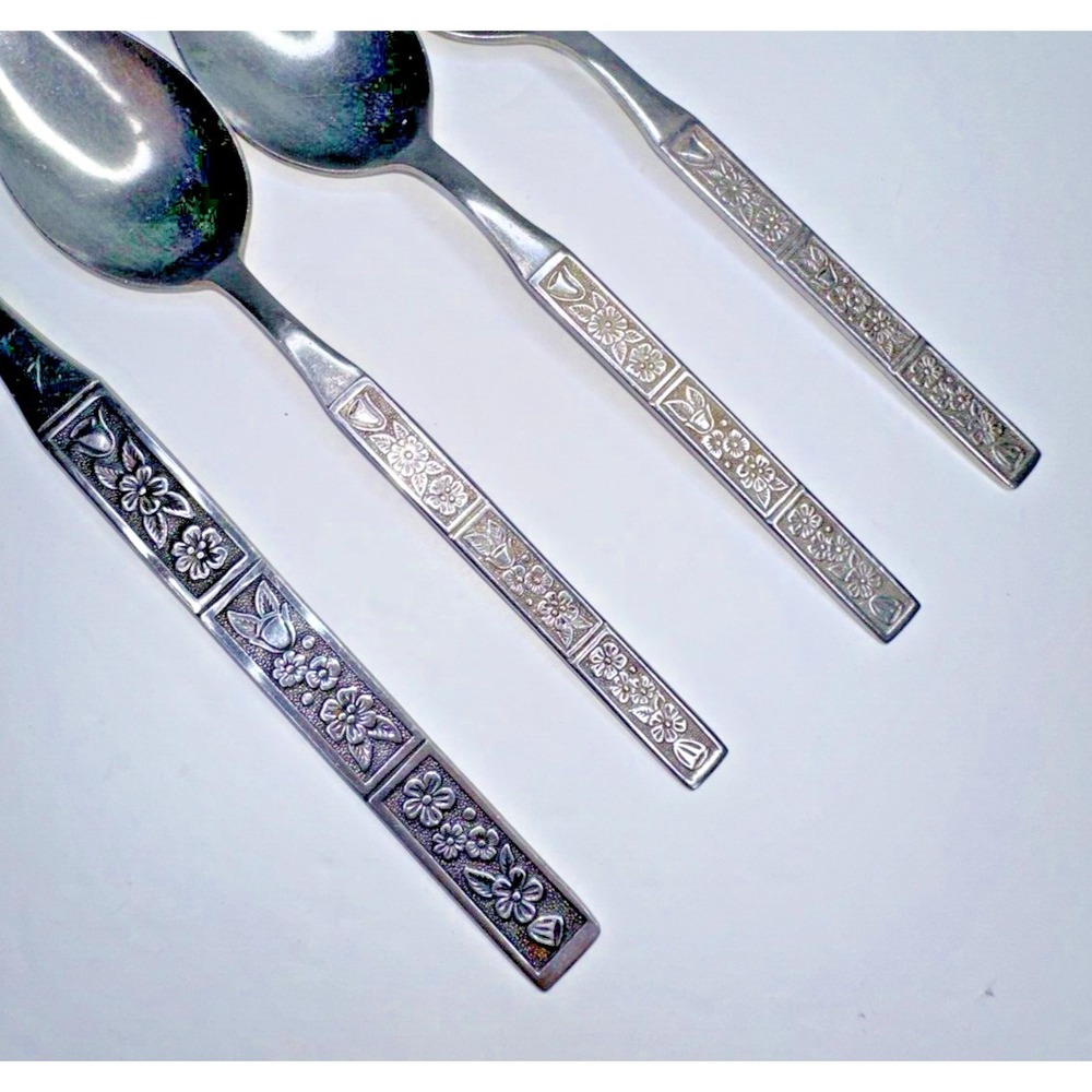 Northland Spring Fever Floral Stainless Flatware 4 pc VTG Teaspoon Fork MCM